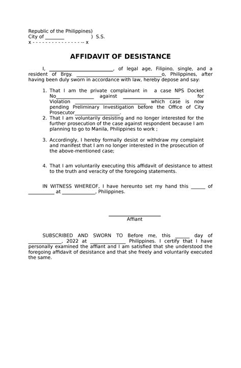 affidavit of desistance meaning|Affidavit of Desistance and Criminal Prosecution in the Philippines.